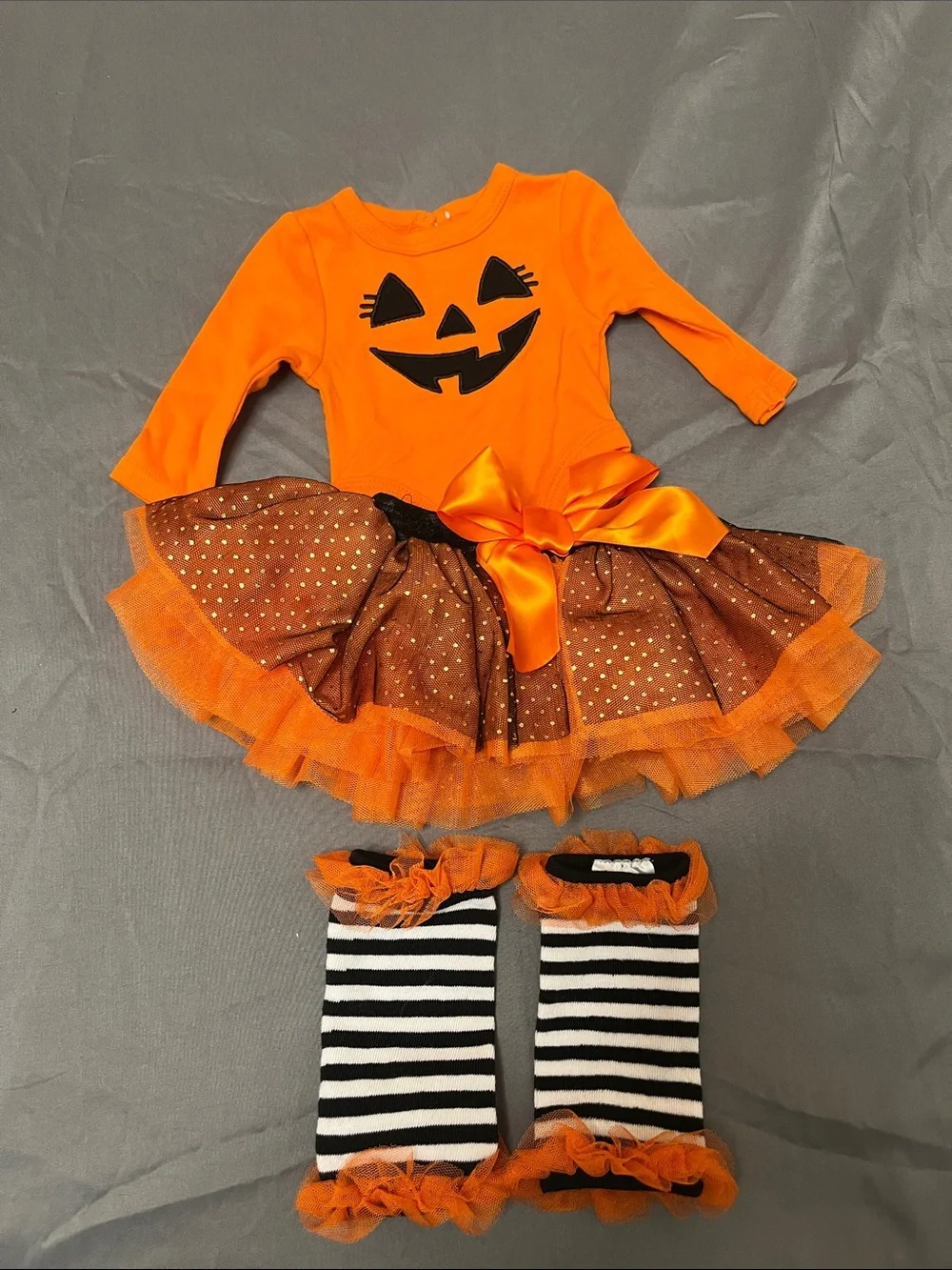 Baby Essentials Orange Pumpkin Tutu Dress with Black Accents newborn